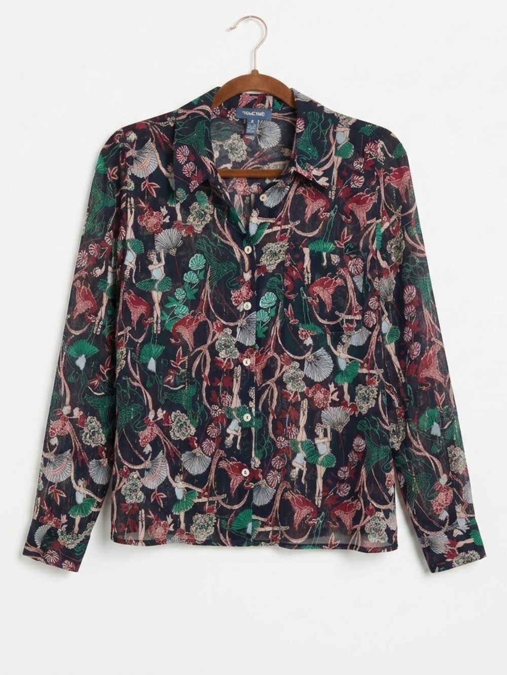 ModCloth Shimmer Ballerina Swan Print Button Down Blouse Small Metallic